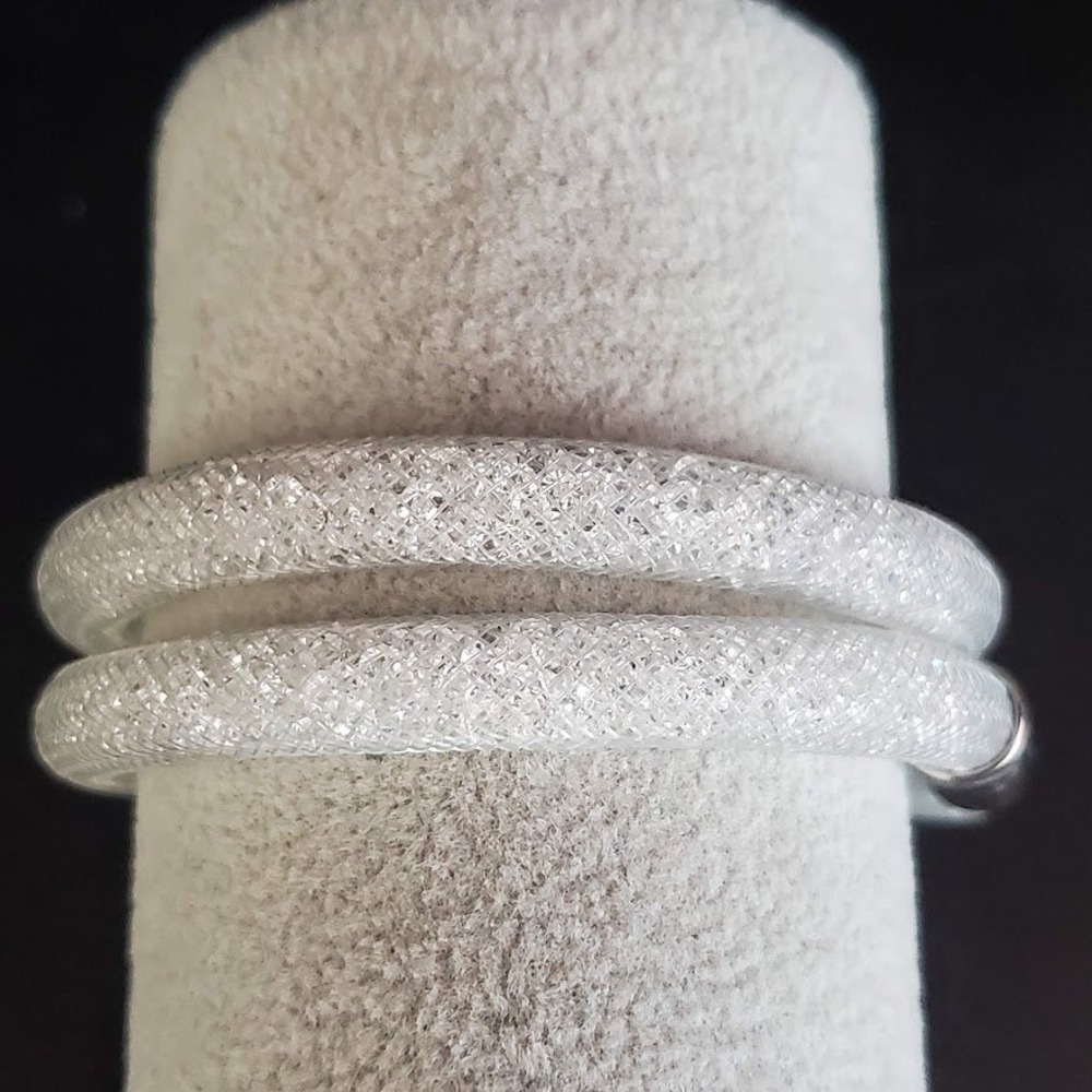 Swarovski Stardust Double Wrap Bracelet White Crystal Mesh Magnetic Clasp Size M - Picture 4 of 11
